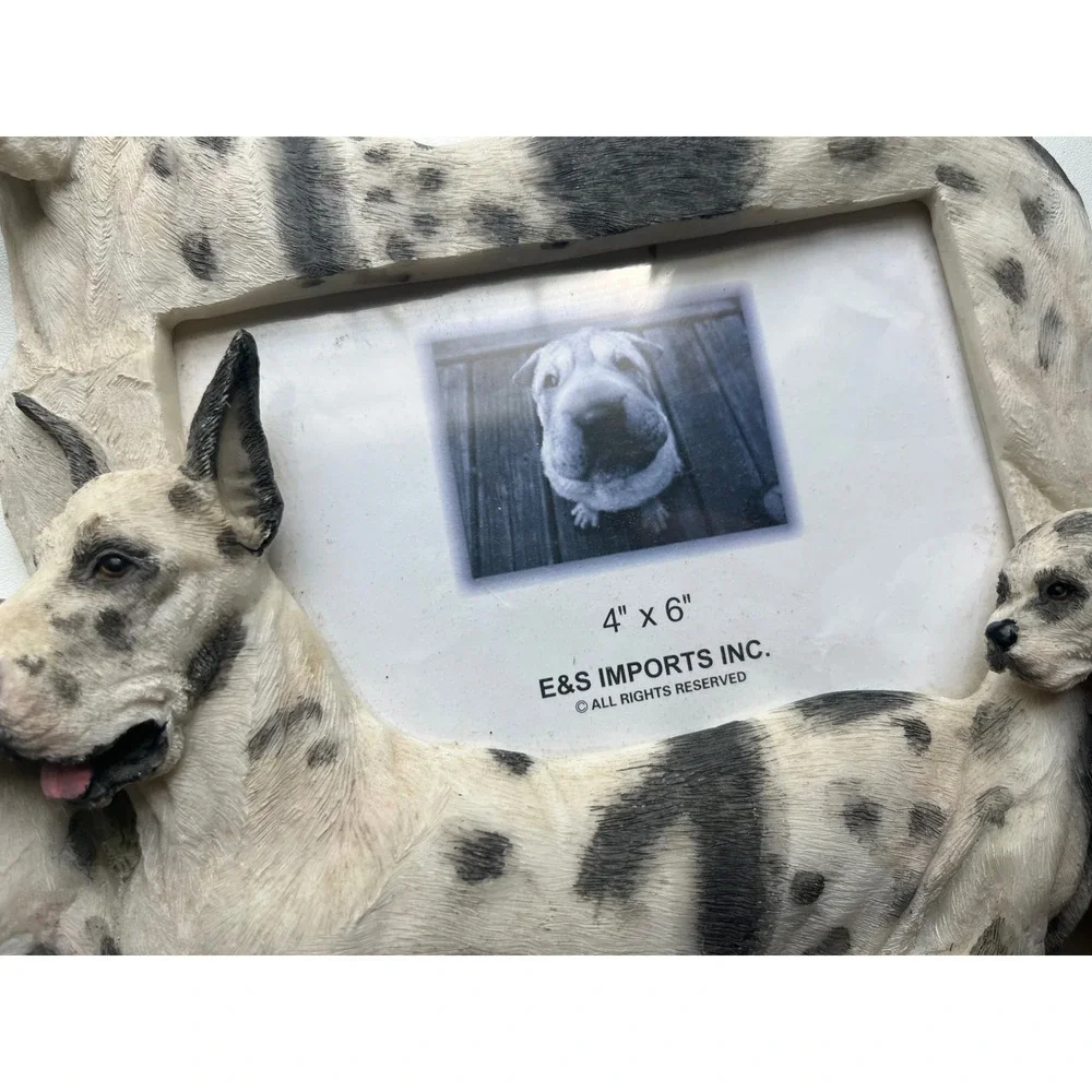 E&S Imports Harlequin Great Dane Dog Family 3D Resin‎ Picture Frame 4x6 Photo